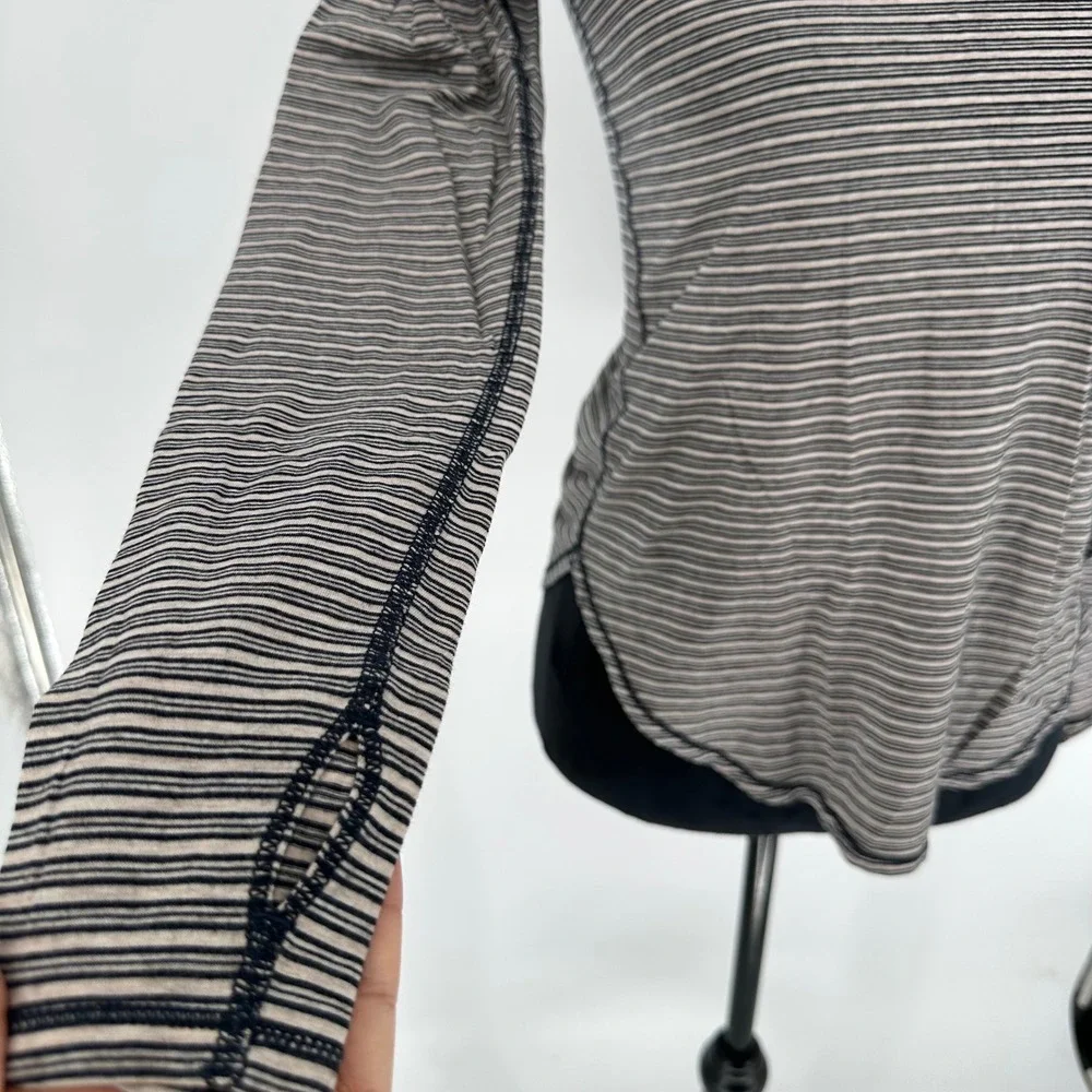 Lululemon Yogini 5 Year Long Sleeve Tee Black Striped Lightweight Pima‎ Cotton 2